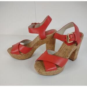 MICHAEL Michael Kors Natalia Cork Platform Sandals Mandarin Orange sz 6 Boho
